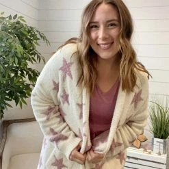 Michelle Mae LONG SLEEVES Blanket Cardigan - Berry Stars