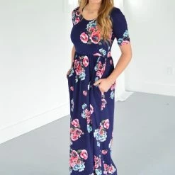 Rogue Society Apparel® Navy Floral Maxi With Nursing Option SHORT SLEEVES