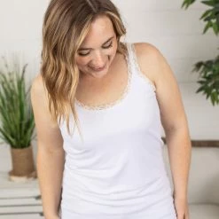 Michelle Mae SHORT SLEEVES Lexi Lace Tank - White