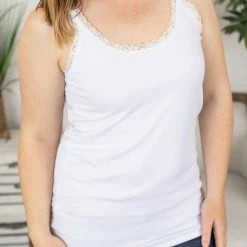 Michelle Mae SHORT SLEEVES Lexi Lace Tank - White