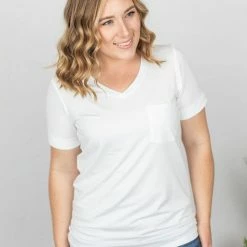 Michelle Mae Sophie Pocket Tee - White SHORT SLEEVES