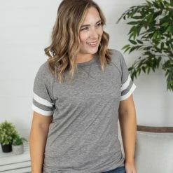Michelle Mae SHORT SLEEVES Kylie Track Tee - Grey And White