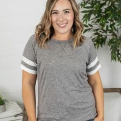 Michelle Mae SHORT SLEEVES Kylie Track Tee - Grey And White