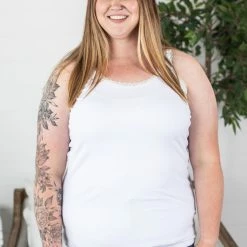 Michelle Mae SHORT SLEEVES Lexi Lace Tank - White