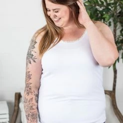 Michelle Mae SHORT SLEEVES Lexi Lace Tank - White