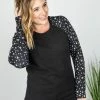 Michelle Mae Accent Sleeve Pullover - Black Star LONG SLEEVES