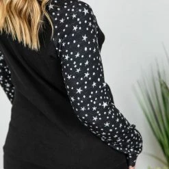 Michelle Mae Accent Sleeve Pullover - Black Star LONG SLEEVES