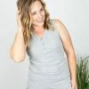 Michelle Mae Addison Henley Tank - Grey And White Stripes SHORT SLEEVES