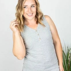 Deals π Michelle Mae Addison Henley Tank - Grey And White Stripes SHORT SLEEVES π₯° 8 Michelle Mae Addison Henley Tank - Grey And White Stripes SHORT SLEEVES