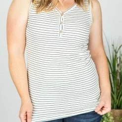 Cheapest ๐ฅ Michelle Mae Addison Henley Tank - Ivory And Black Stripes ๐ 7 Michelle Mae Addison Henley Tank - Ivory And Black Stripes
