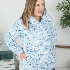 Michelle Mae QuarterZip Sherpa Pullover - Blue Confetti