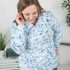 Michelle Mae QuarterZip Sherpa Pullover - Blue Confetti