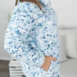 Michelle Mae QuarterZip Sherpa Pullover - Blue Confetti