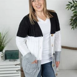Michelle Mae Button Cardigan - Monochrome LONG SLEEVES