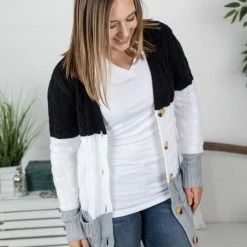 Michelle Mae Button Cardigan - Monochrome LONG SLEEVES