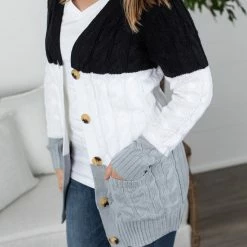 Michelle Mae Button Cardigan - Monochrome LONG SLEEVES