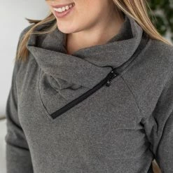 Michelle Mae Classic ZipCowl Sweatshirt - Charcoal