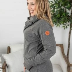 Michelle Mae Classic ZipCowl Sweatshirt - Charcoal