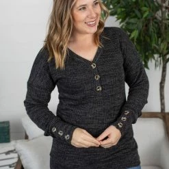 Michelle Mae Brittney Button Sweater - Charcoal