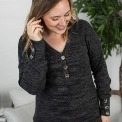 Michelle Mae Brittney Button Sweater - Charcoal