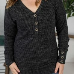 Michelle Mae Brittney Button Sweater - Charcoal