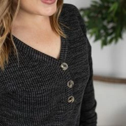 Michelle Mae Brittney Button Sweater - Charcoal