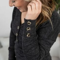 Michelle Mae Brittney Button Sweater - Charcoal