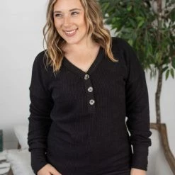 Michelle Mae LONG SLEEVES Brittney Button Sweater - Black