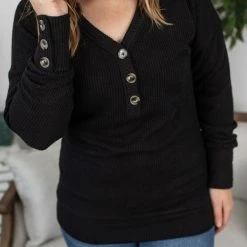 Michelle Mae LONG SLEEVES Brittney Button Sweater - Black