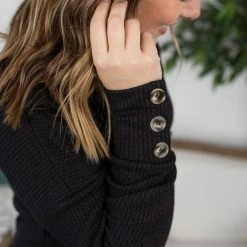 Michelle Mae LONG SLEEVES Brittney Button Sweater - Black