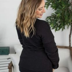 Michelle Mae LONG SLEEVES Brittney Button Sweater - Black