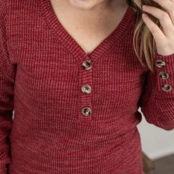 Michelle Mae LONG SLEEVES Brittney Button Sweater - Berry