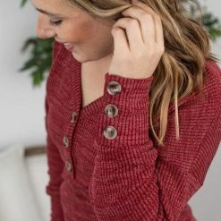 Michelle Mae LONG SLEEVES Brittney Button Sweater - Berry