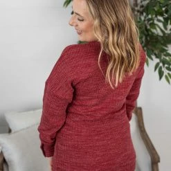 Michelle Mae LONG SLEEVES Brittney Button Sweater - Berry