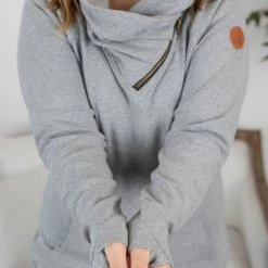 Michelle Mae Classic ZipCowl Sweatshirt - Light Grey LONG SLEEVES