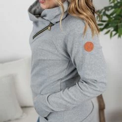 Michelle Mae Classic ZipCowl Sweatshirt - Light Grey LONG SLEEVES