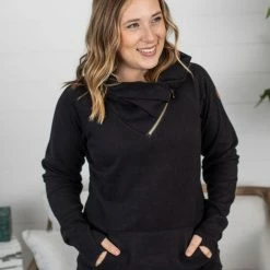 Michelle Mae Classic ZipCowl Sweatshirt - Black