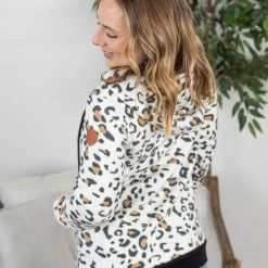 Michelle Mae Ivory Leopard Sherpa HalfZip Hoodie LONG SLEEVES
