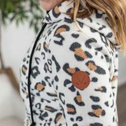 Michelle Mae Ivory Leopard Sherpa HalfZip Hoodie LONG SLEEVES