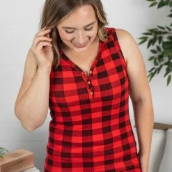 Michelle Mae Addison Henley Tank - Buffalo Plaid SHORT SLEEVES