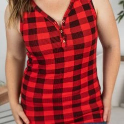 Michelle Mae Addison Henley Tank - Buffalo Plaid SHORT SLEEVES