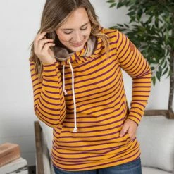 Michelle Mae Ashley Hoodie - Purple And Gold Stripes