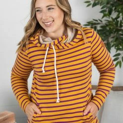 Michelle Mae Ashley Hoodie - Purple And Gold Stripes