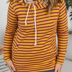 Michelle Mae Ashley Hoodie - Purple And Gold Stripes