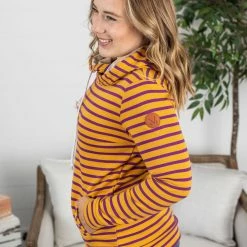 Michelle Mae Ashley Hoodie - Purple And Gold Stripes