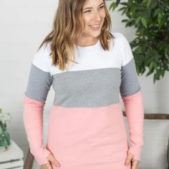 Michelle Mae ColorBlock Pullover - Grey And Pink