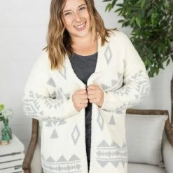 Michelle Mae LONG SLEEVES Blanket Cardigan - Ivory Aztec