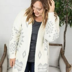 Michelle Mae LONG SLEEVES Blanket Cardigan - Ivory Aztec
