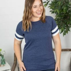 Michelle Mae Kylie Track Tee - Navy And White SHORT SLEEVES