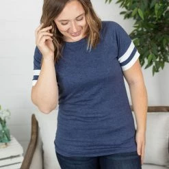 New ๐ Michelle Mae Kylie Track Tee - Navy And White SHORT SLEEVES ๐ 10 Michelle Mae Kylie Track Tee - Navy And White SHORT SLEEVES